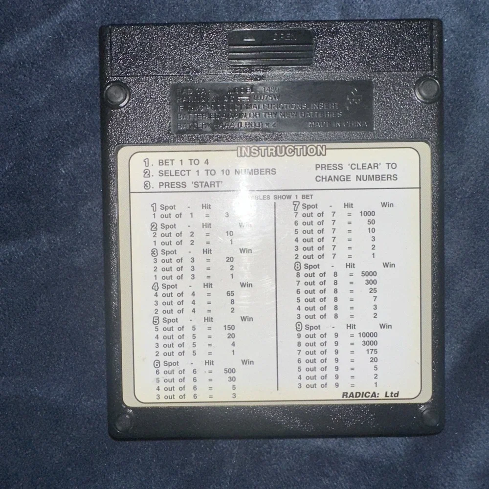 Vintage KENO RADICA 1480 Handheld Game Tested & Works